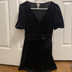 Flirty Black Velvet Glitter Dress